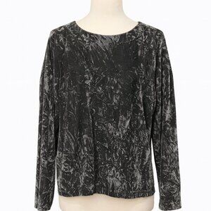 Umgee Top Blouse Long Sleeved Crushed Velvet Size Large Cozy Shirt Gray